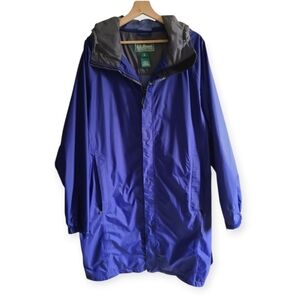 Vtg L.L.Bean Mens Hooded Rain Jacket Blue Long Length Zip Down Lightweight XL
